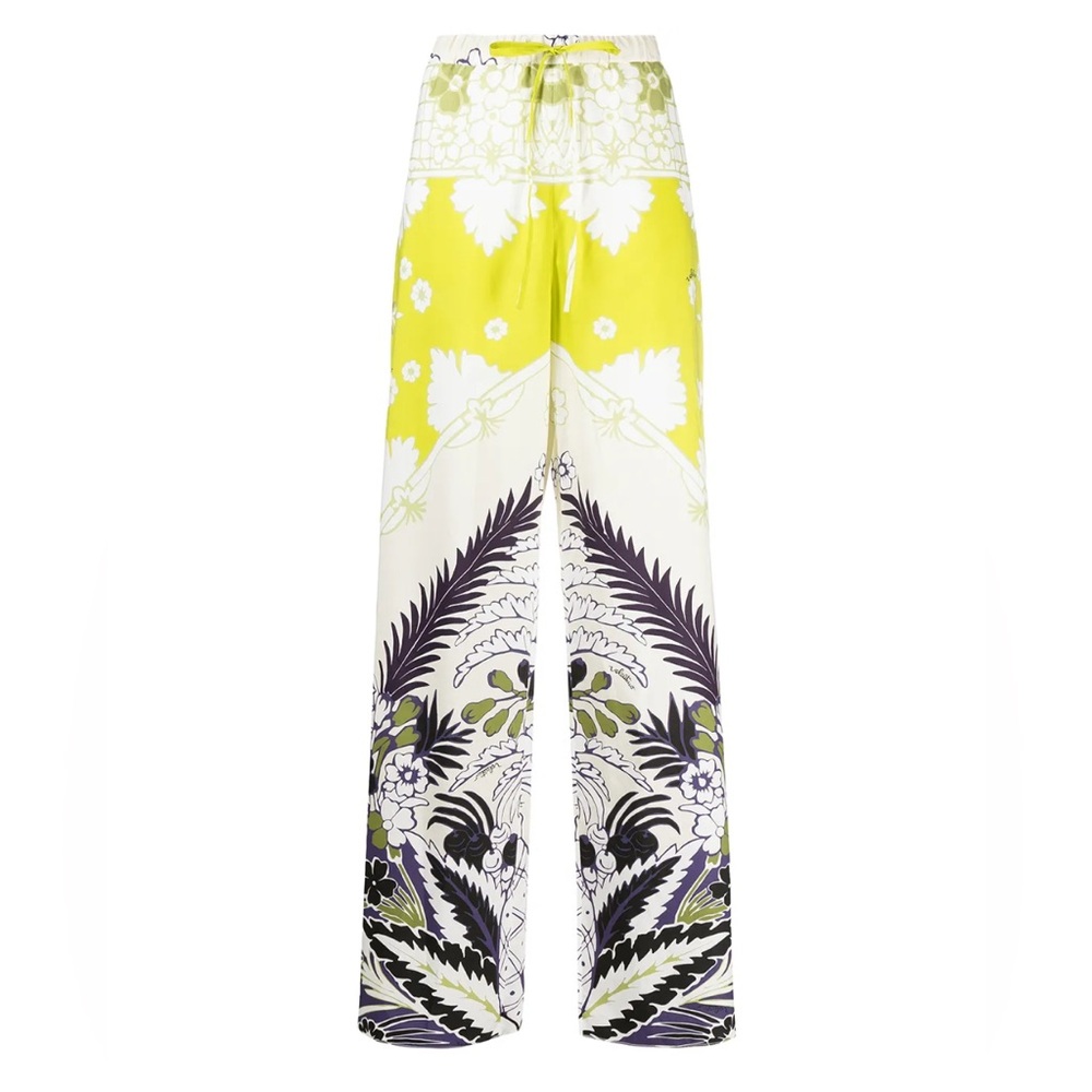 Valentino Garavani Floral Print Patterned Wide-Leg Cotton Poplin Pants Size 44